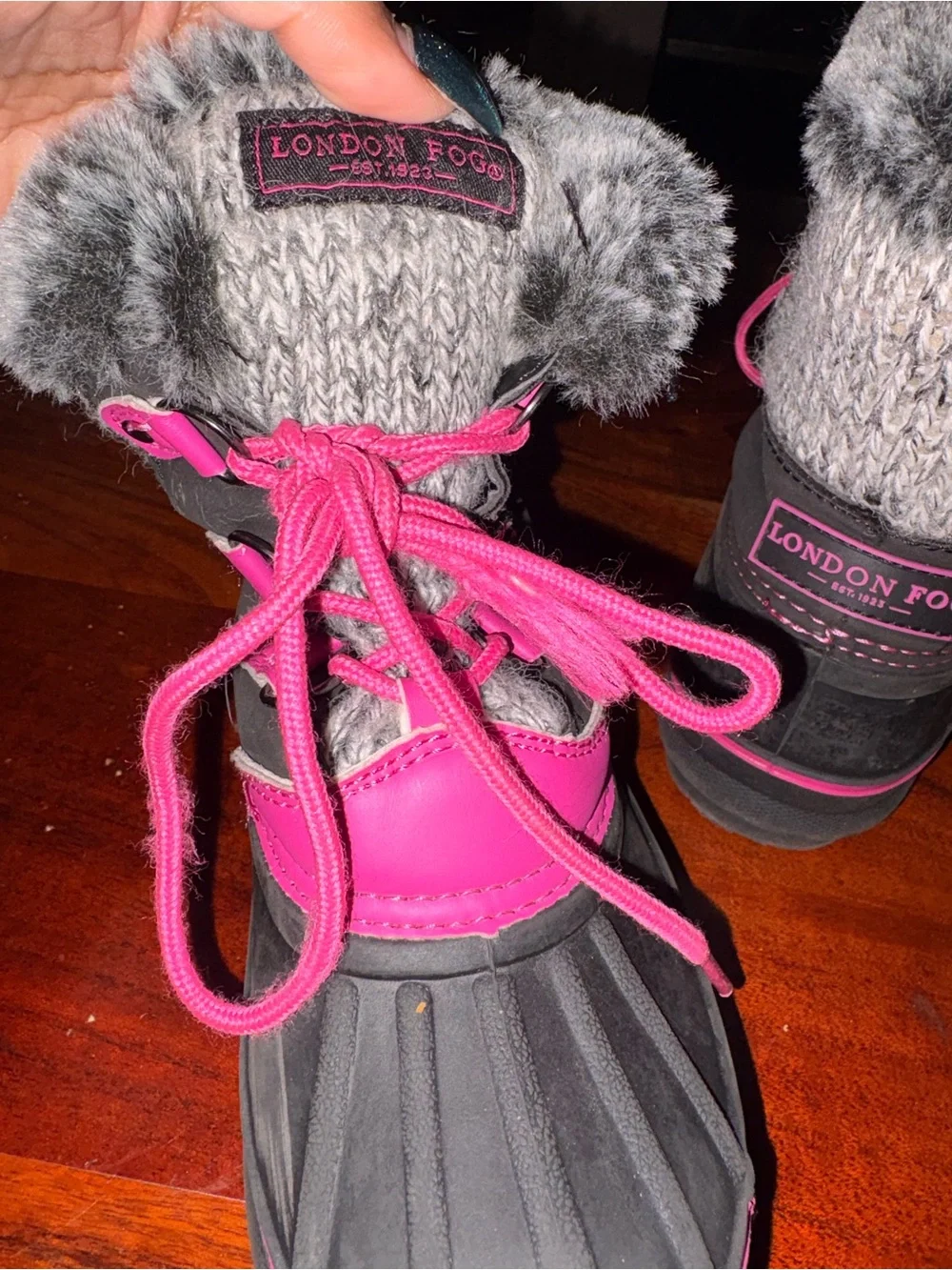 London Fog Black Kids Snow Boots with Pink Trim